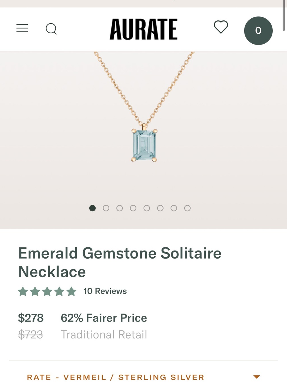 Aurate Emerald Gemstone Solitaire Necklace